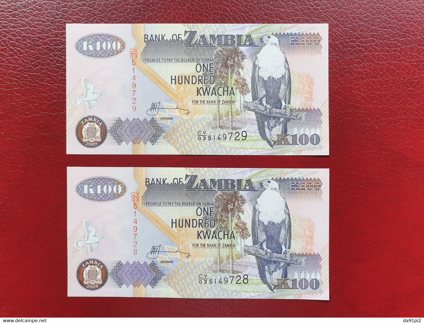 Lot De 2 Billets Consécutifs De 100 Kwachas De Zambie De 2009 Neuf UNC - Sambia