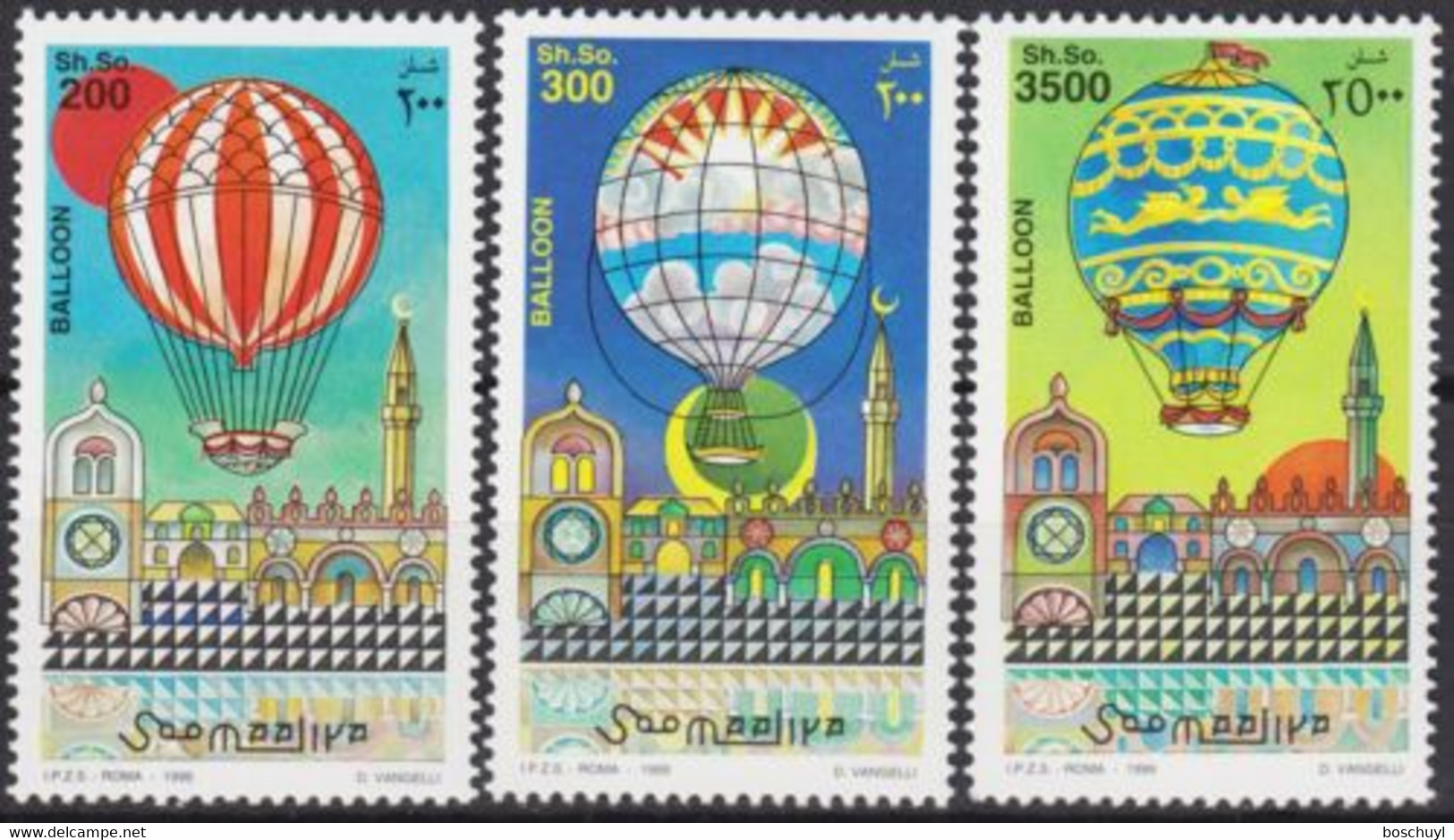 Somalia, 1999, Balloons, Aviation, MNH, Michel 750-752 - Somalie (1960-...)