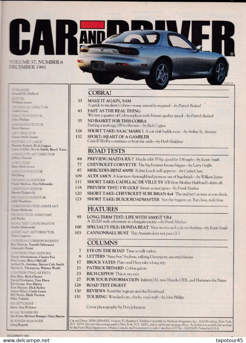 C 12) "Car And Deiver" 12/1991   (140 Pages   Fmt A 4) - 1950-Heden