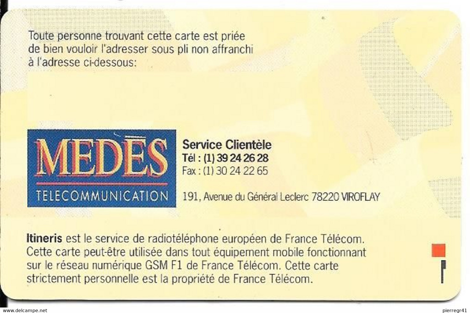 CARTE-PUCE-GSM-ITINERIS-MEDES/IT-MS2Ea-SD-PUCE E- Support Laqué-BE-RARE - Mobicartes (GSM/SIM)