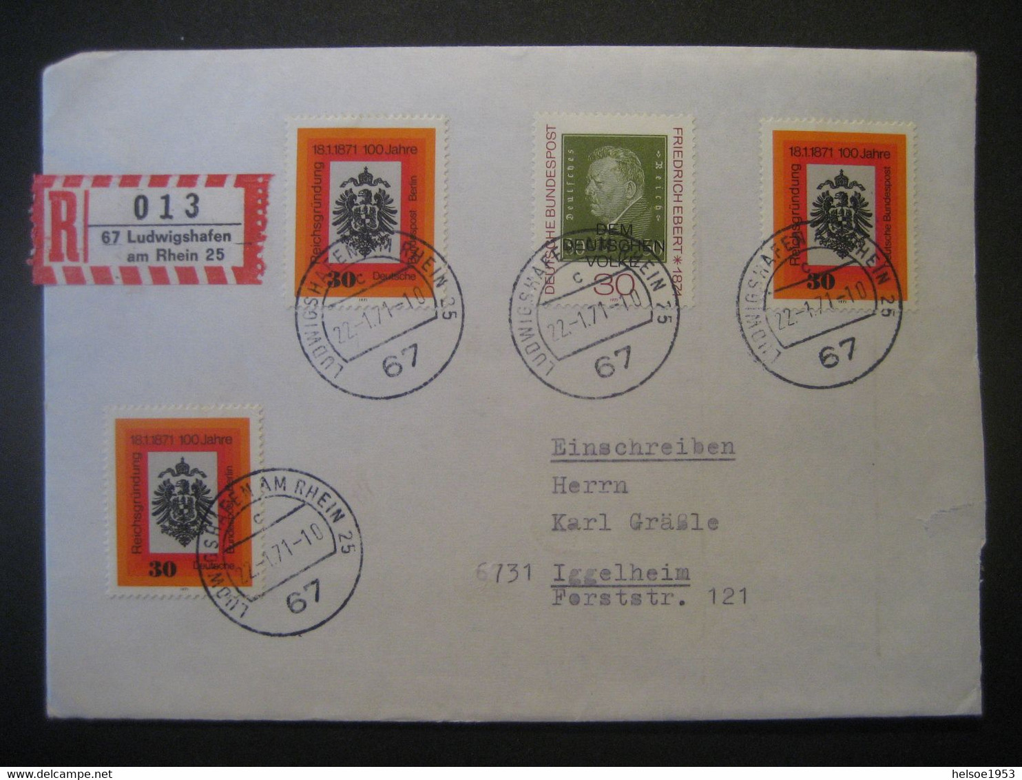 Deutschland BRD R-Zettel 1971- Reco-Beleg Gelaufen Von Ludwigshafen Nach Iggelheim Mit MiNr. 658 Und 659 - R- & V- Labels