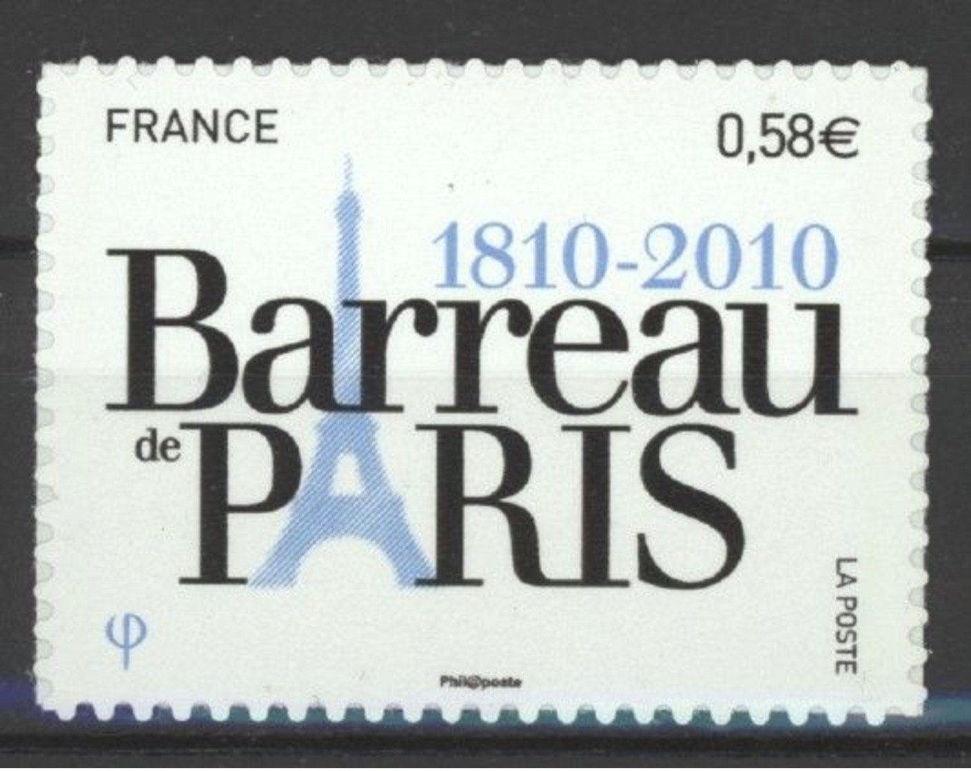 N°508 Y.T. France 2010  Auto Adhésif Bicentenaire Du Barreau De Paris - Other & Unclassified