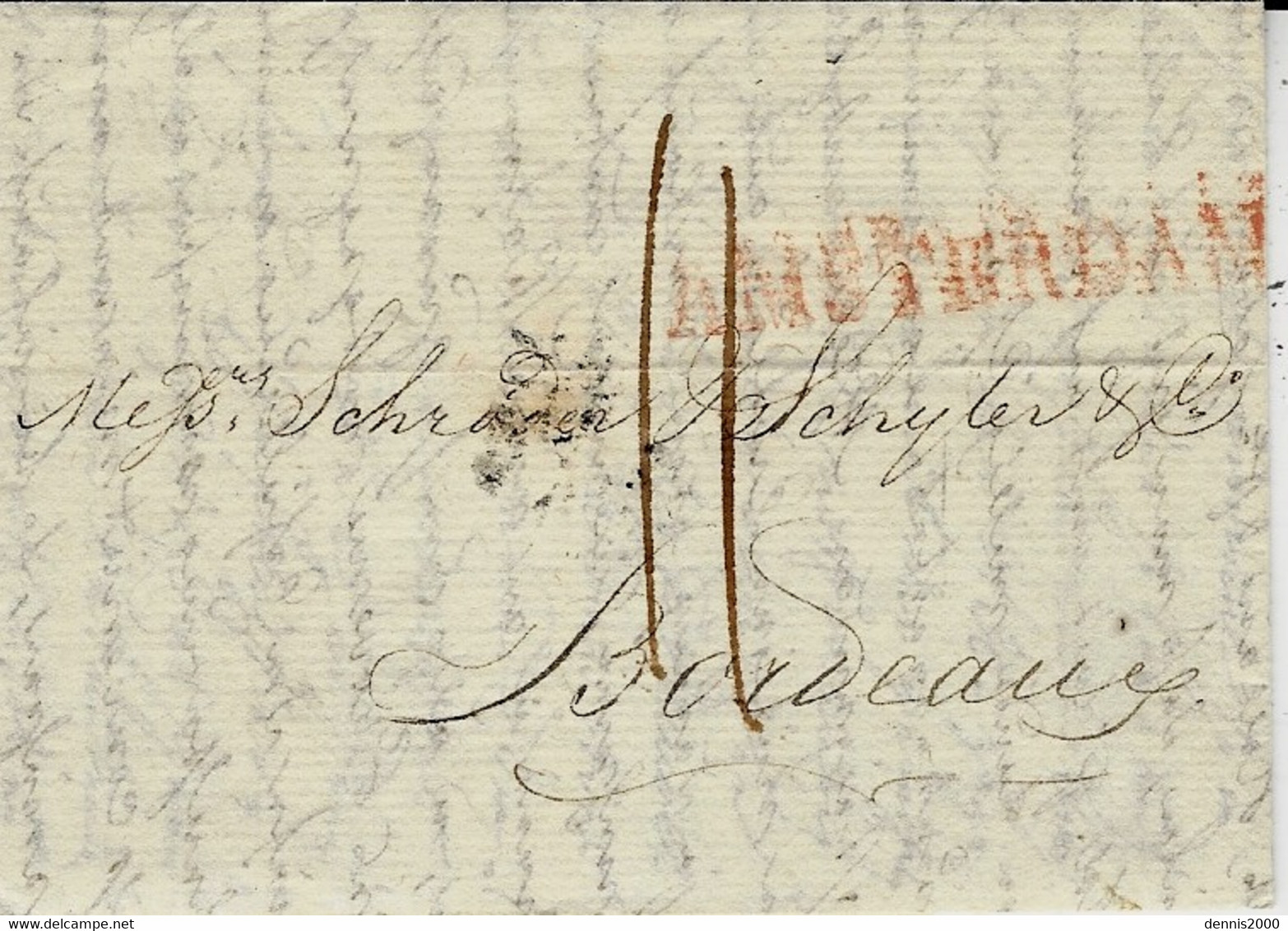 1816- Letter From Danzig  To Bordeaux ( France ) TRANSIT    " AMSTERDAM " Red  Rating 11 D - ...-1860 Vorphilatelie