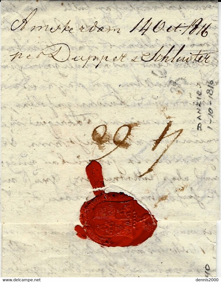 1816- Letter From Danzig  To Bordeaux ( France ) TRANSIT    " AMSTERDAM " Red  Rating 11 D - ...-1860 Vorphilatelie