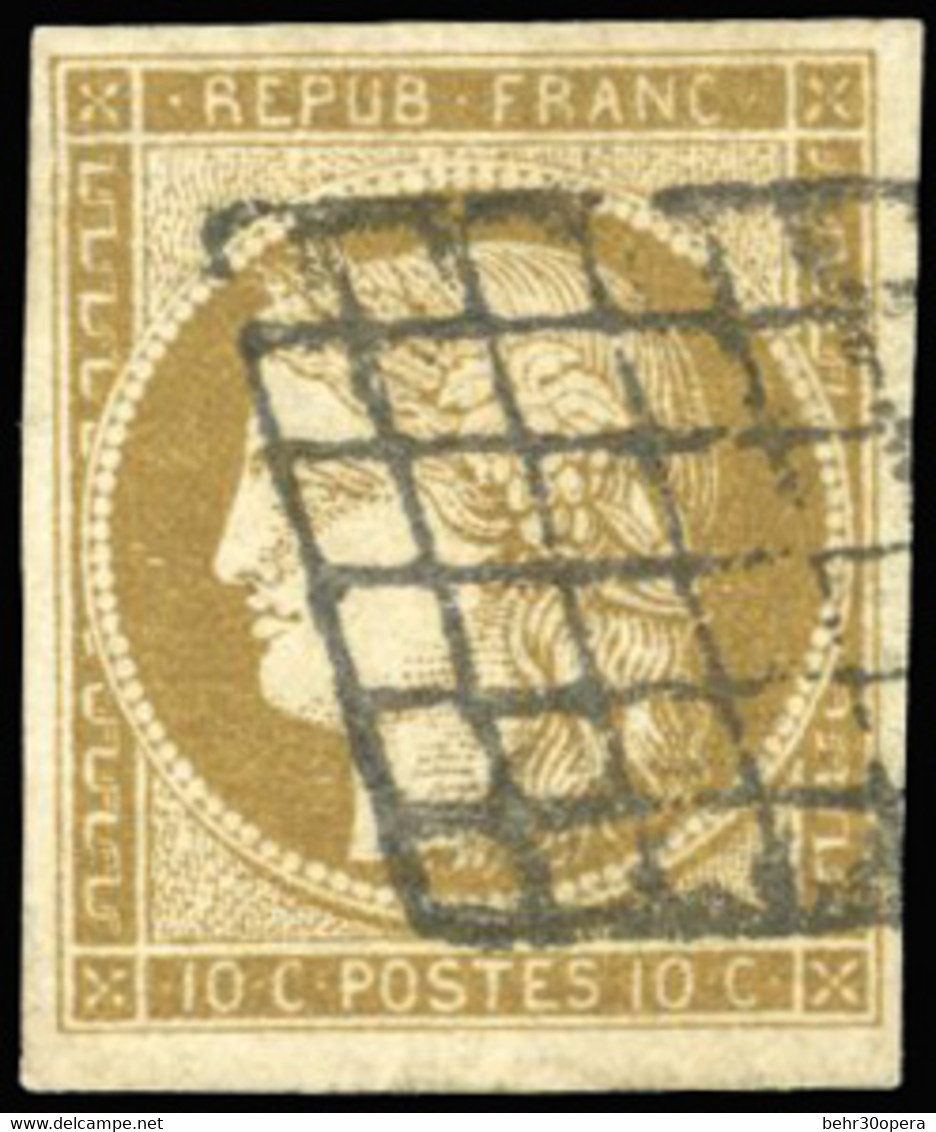 O 1c -  10c. Bistre-verdâtre Foncé. Obl. Grille. Belles Marges. TB. - 1849-1850 Ceres