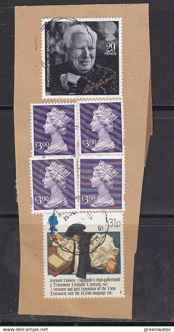 Great Britain Definitive 3 GBP Bl Of 4 (used On Paper) (50455) - Used Stamps