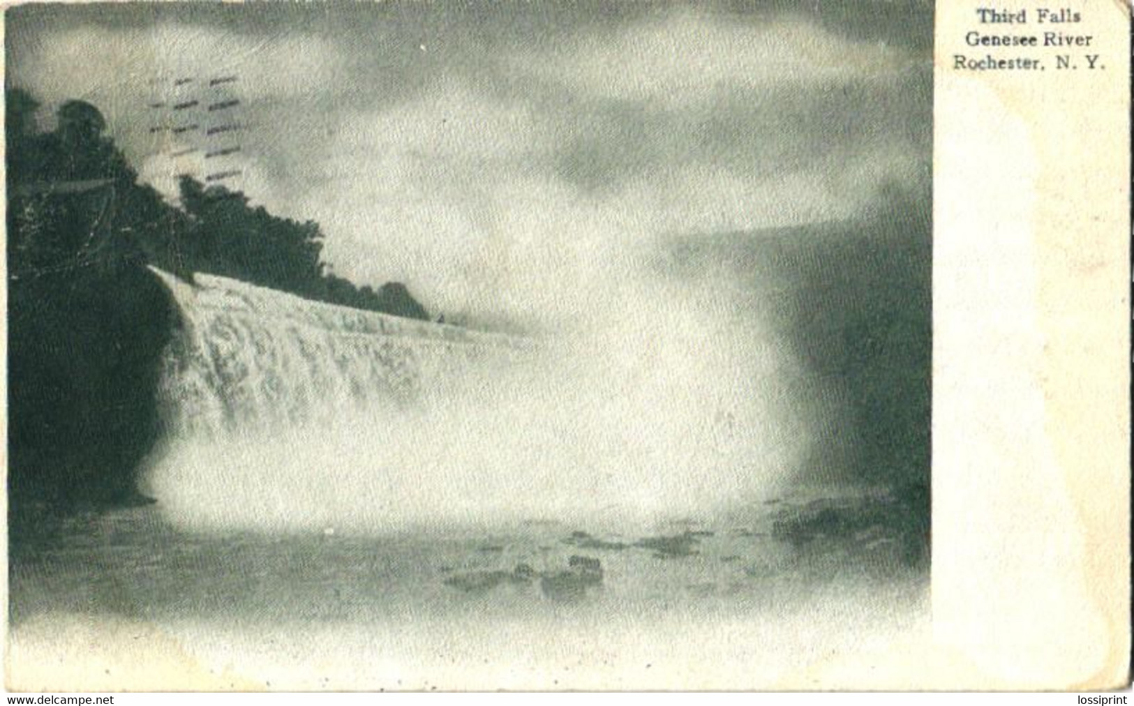 USA:New York, Rochester, Genesee River, Third Falls, Waterfall, Pre 1940 - Rochester
