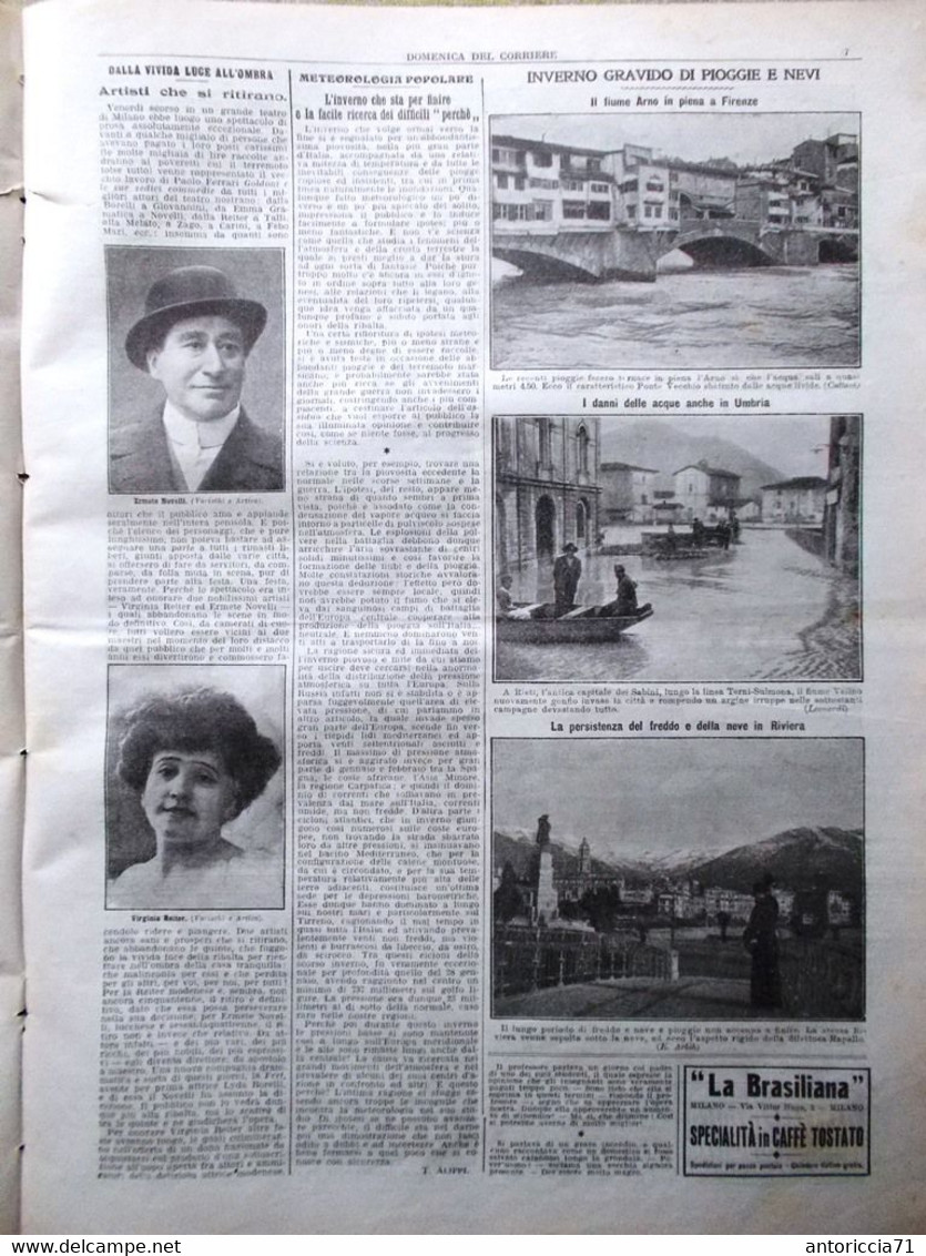 La Domenica Del Corriere 28 Febbraio 1915 WW1 Novelli Reiter Bernhardt Maltempo - Guerre 1914-18