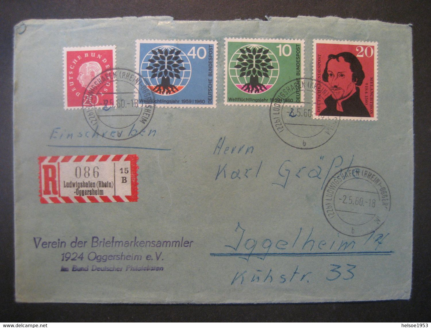 Deutschland BRD R-Zettel 1960- Reco-Beleg Gelaufen Von Ludwigshafen Nach Iggelheim - R- & V- Labels