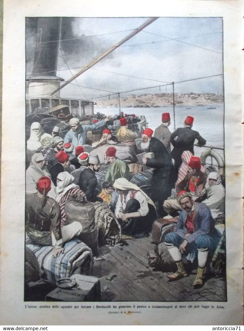 La Domenica Del Corriere 21 Marzo 1915 WW1 Dardanelli Spluga Profezia Terremoti - Weltkrieg 1914-18