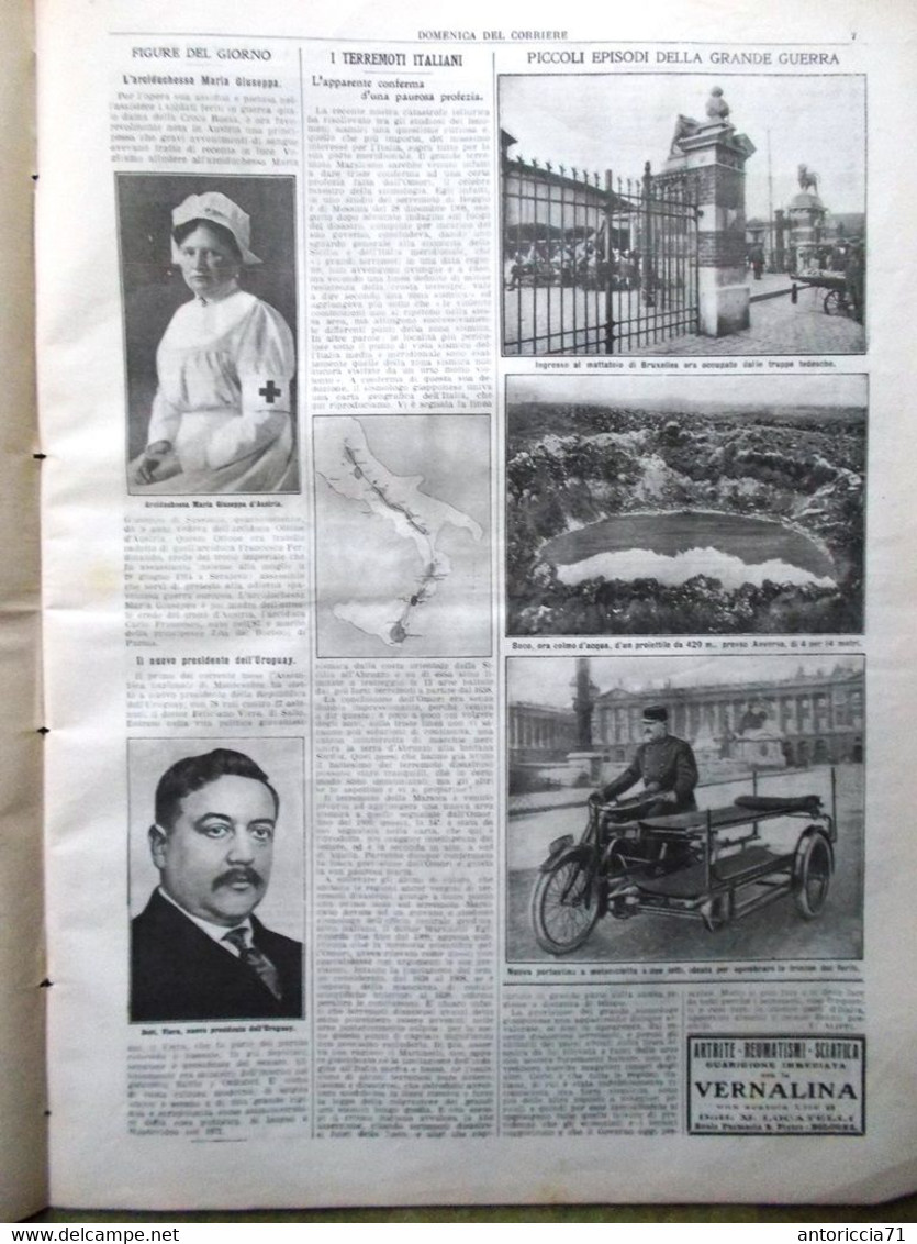 La Domenica Del Corriere 21 Marzo 1915 WW1 Dardanelli Spluga Profezia Terremoti - War 1914-18