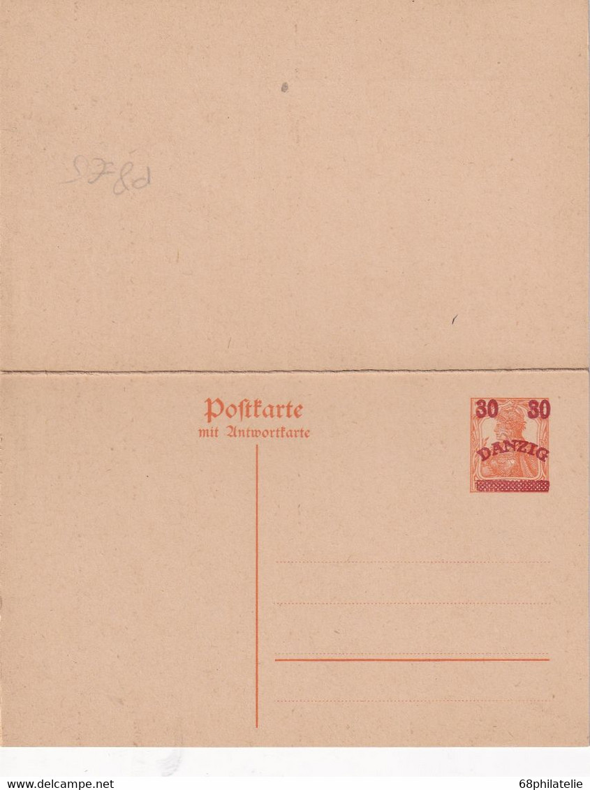 DANZIG      ENTIER POSTAL/GANZSACHE/POSTAL STATIONARY/ GANZSACHE CARTE AVEC REPONSE - Postal  Stationery