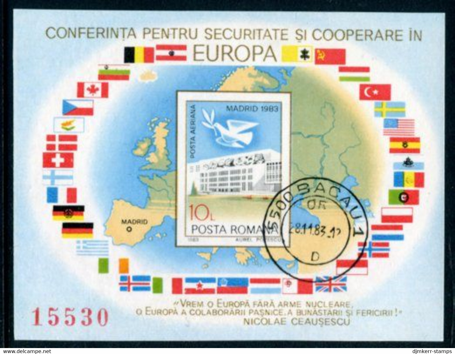 ROMANIA 1983 European Security Conference Block  Used.  Michel Block 196 - Used Stamps