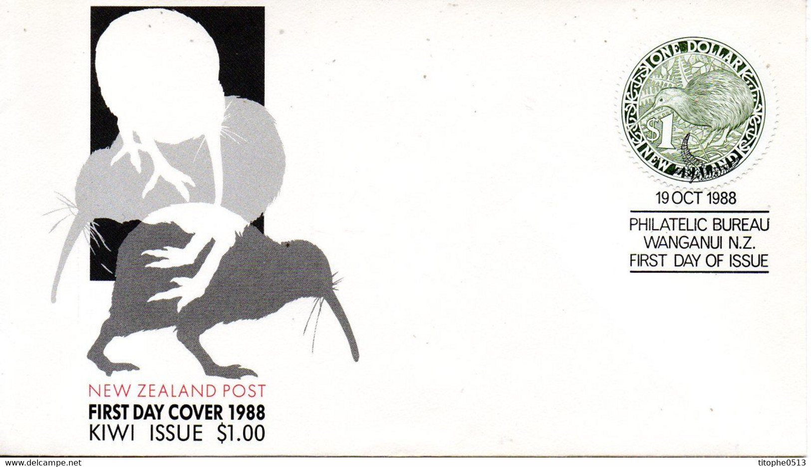 NOUVELLE-ZELANDE. N°1010 Sur Enveloppe 1er Jour De 1988. Kiwi. - Kiwi's