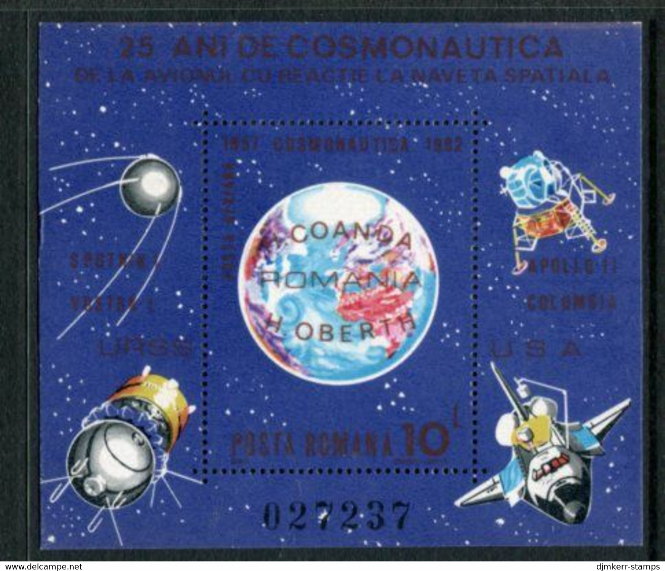 ROMANIA 1983 Space Travel Block  MNH / **.  Michel Block 192 - Blocks & Sheetlets