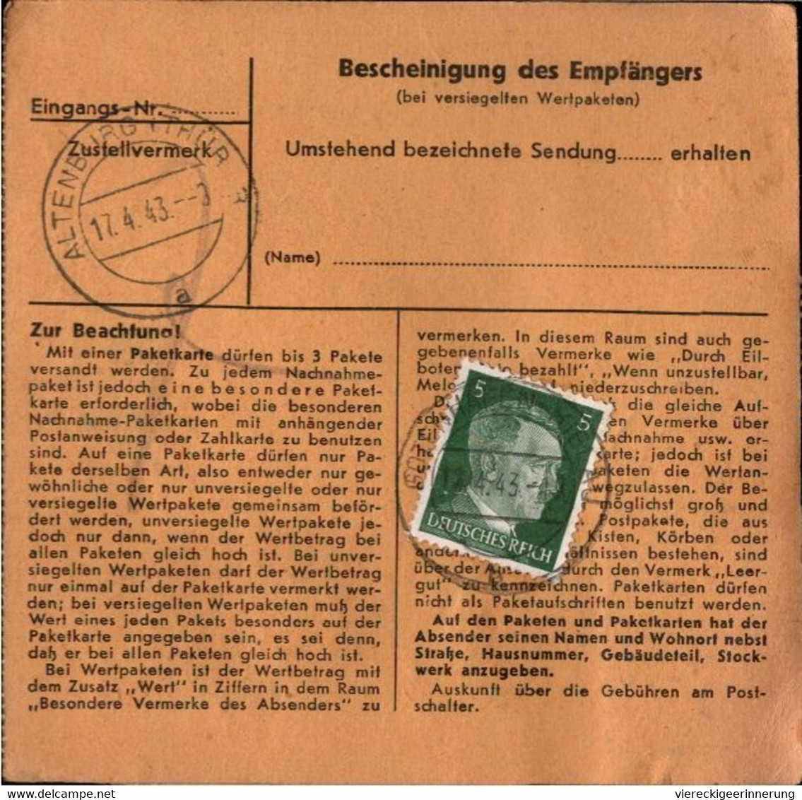 ! 1943 Gotenhafen Kielau Nach Altenburg, HASAG Lager, Paketkarte, Deutsches Reich, 3. Reich - Cartas & Documentos