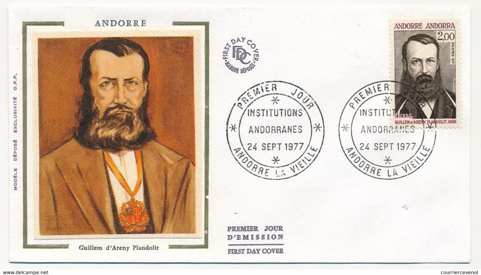 ANDORRE - 2 Enveloppes FDC Soie =>  1,10F Et 2,00F Institutions Andorranes - 24 Sept 1977 - Andorre La Vieille - FDC