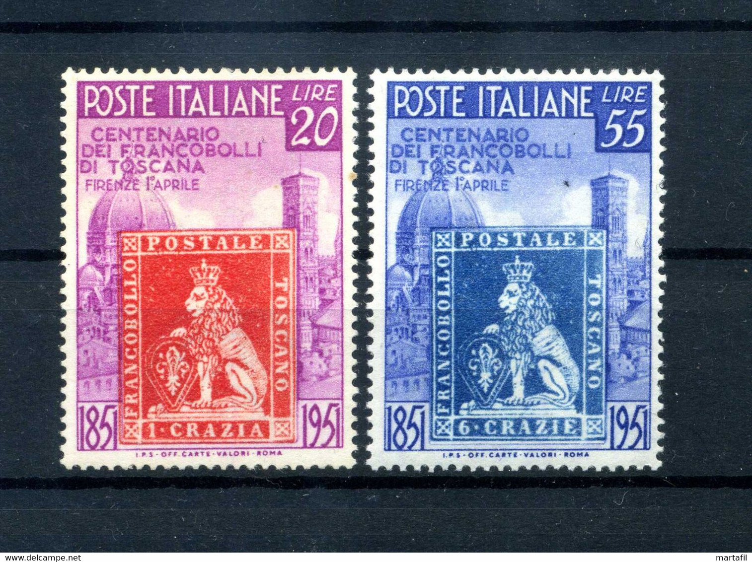 1951 REP. IT. SET MNH ** Centenario Primi Francobolli Di Toscana - 1946-60: Nuovi