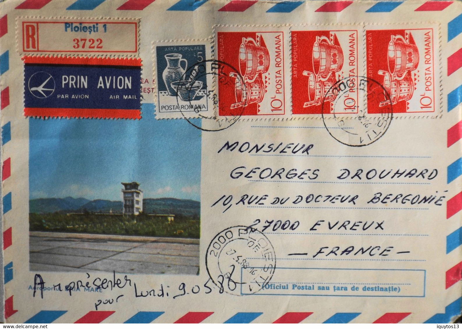 Roumanie > Aéroport BAIA MARE - Lettre Par Avion Illustrée - 50e Anniv. Ligne Aérienne Nle Bucuresti - Galati - BE - Marcophilie