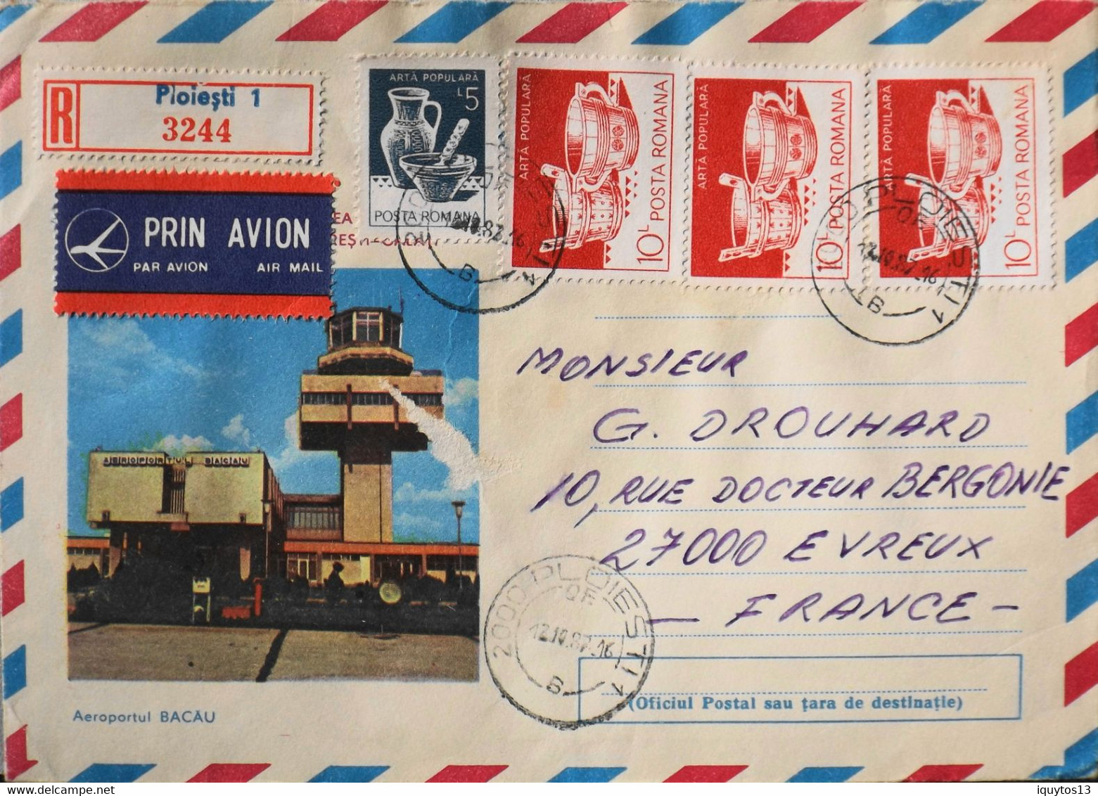 Roumanie > Aéroport BACAU - Lettre Par Avion Illustrée - 50e Anniv. Ligne Aérienne Nle Bucuresti - Galati - BE - Marcophilie