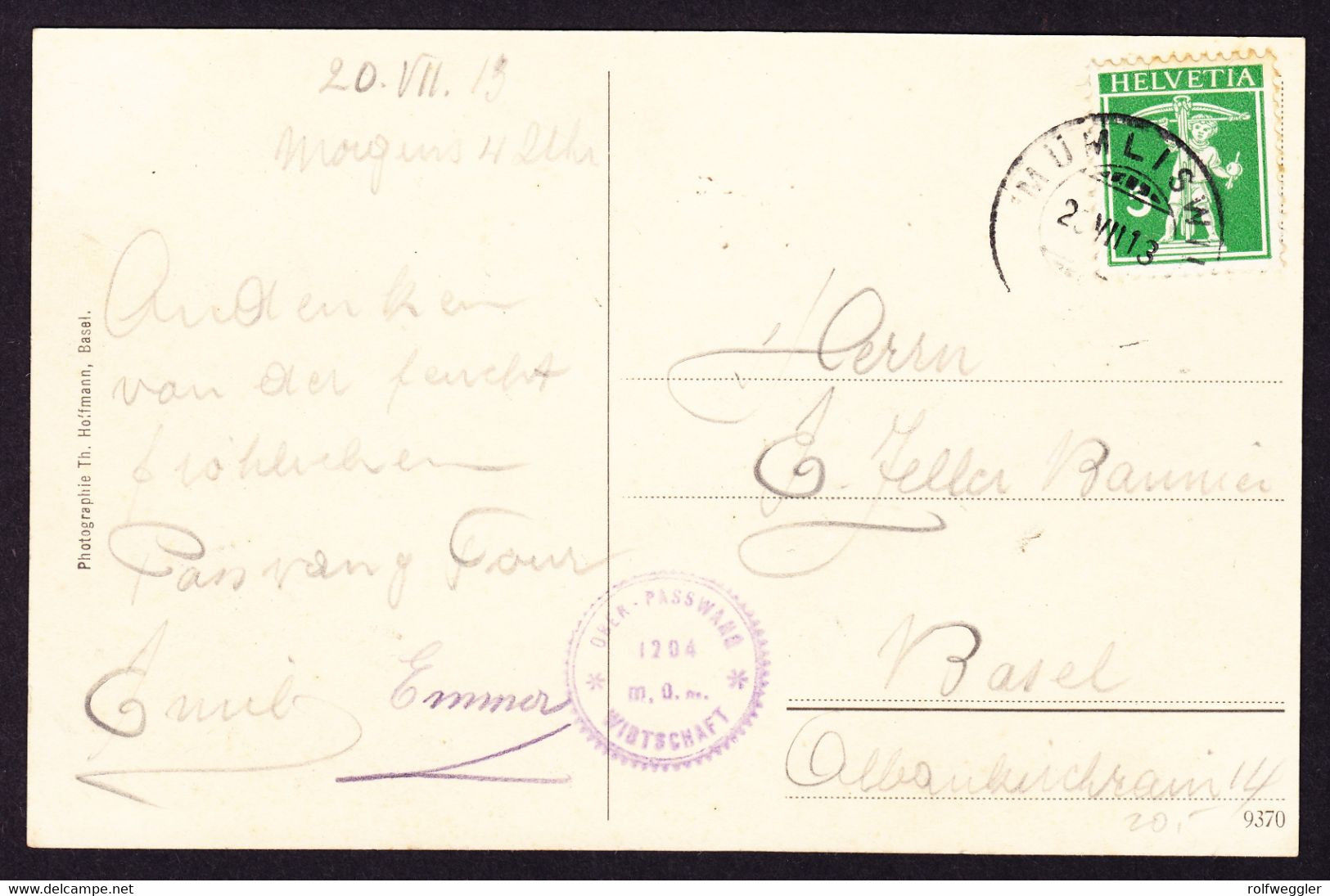 1913 Gelaufene AK, Gruss Vom Ober-Passwang. Stempel Mümliswil Und Daneben Wirtschaft Ober-Passwang. - Mümliswil-Ramiswil