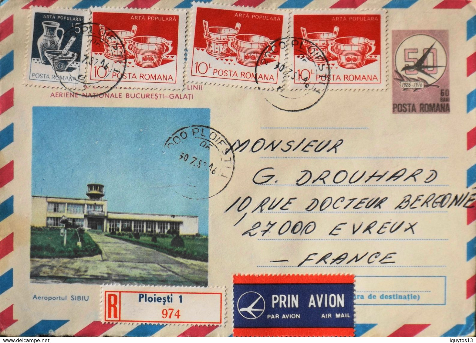 Roumanie > Aéroport SIBIU - Lettre Par Avion Illustrée - 50e Anniv. Ligne Aérienne Nle Bucuresti - Galati - BE - Marcophilie