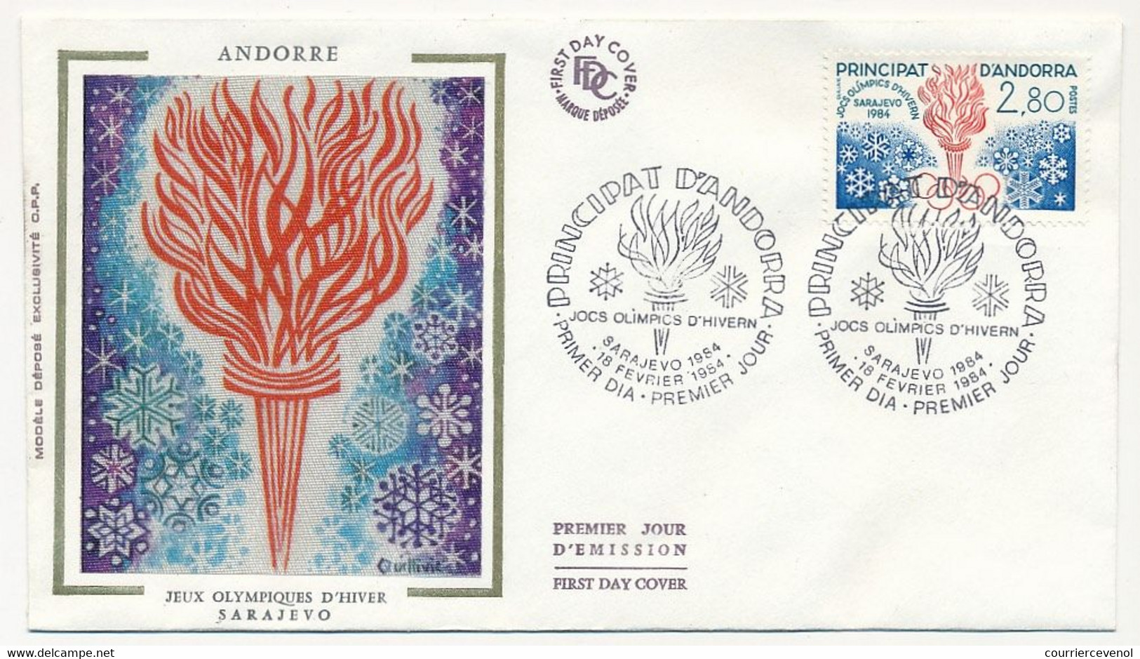 ANDORRE - Enveloppe FDC Soie =>  2,80 F Jeux Olympiques D'Hiver SARAJEVO - 18/2/1984 - Principat D'Andorra - FDC