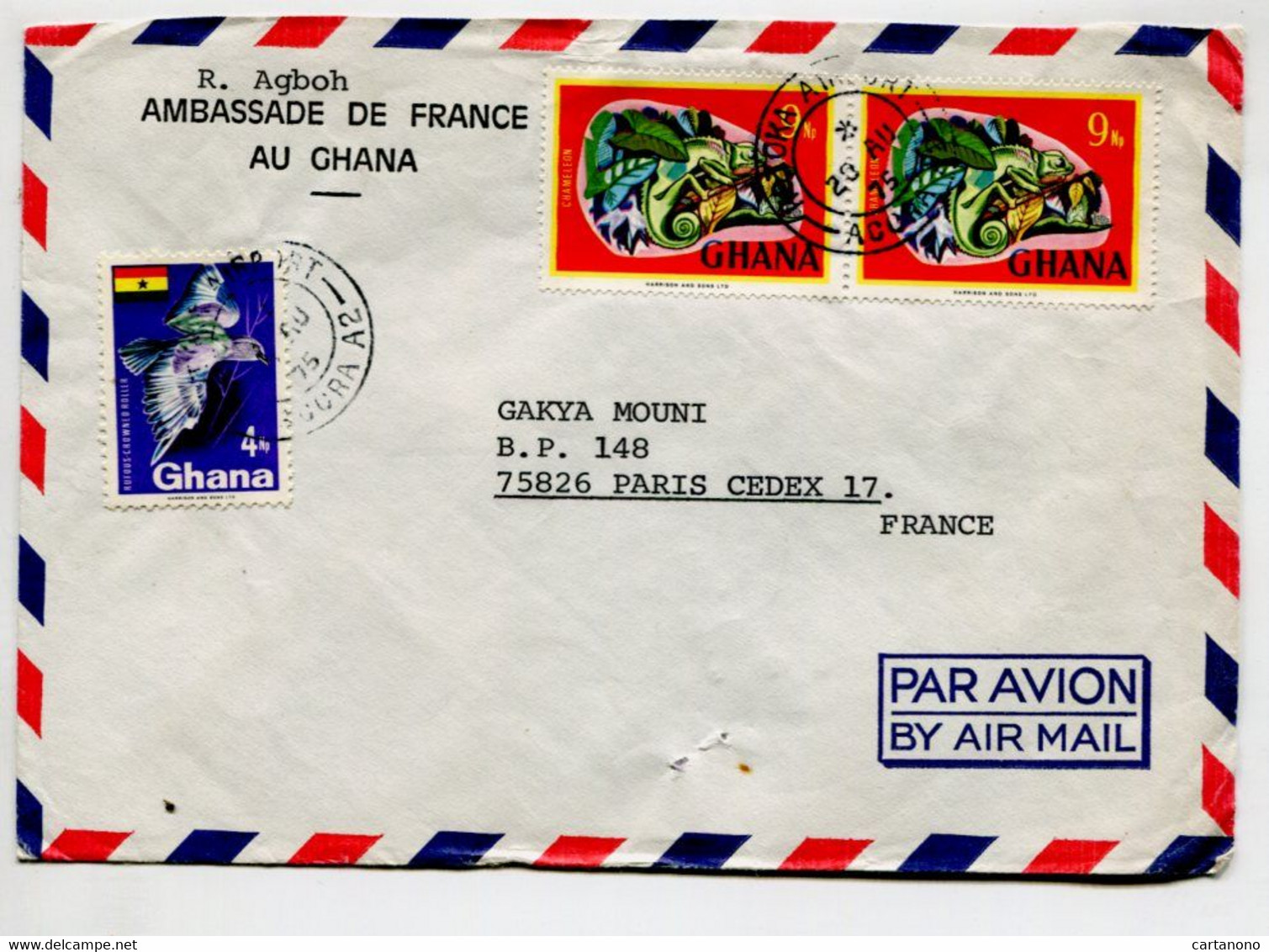 GHANA - Affranchissement  Sur Lettre à En Tête De L'Ambassade De France Pour La France - Oiseau Caméléon - Ghana (1957-...)