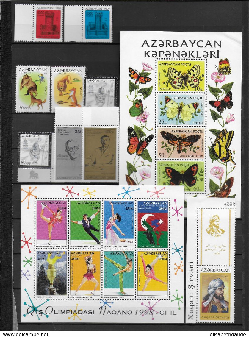 AZERBAIDJAN - 1992/2010 - COLLECTION ** MNH Sur 4 PAGES + QUELQUES OBLITERES A LA FIN  - COTE = 161 EUR. - Azerbaïdjan