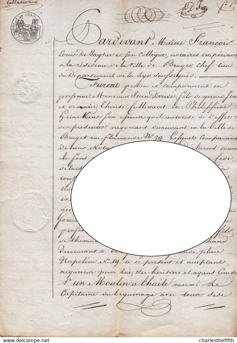 BRUGGE 1811 - VERKOOPAKTE MOLEN " KAPITEIN VAN HET BEGIJNHOF " OF " MOLEN VAN JAN DOUDE " UITERST ZELDZAAM !!! - Historische Documenten