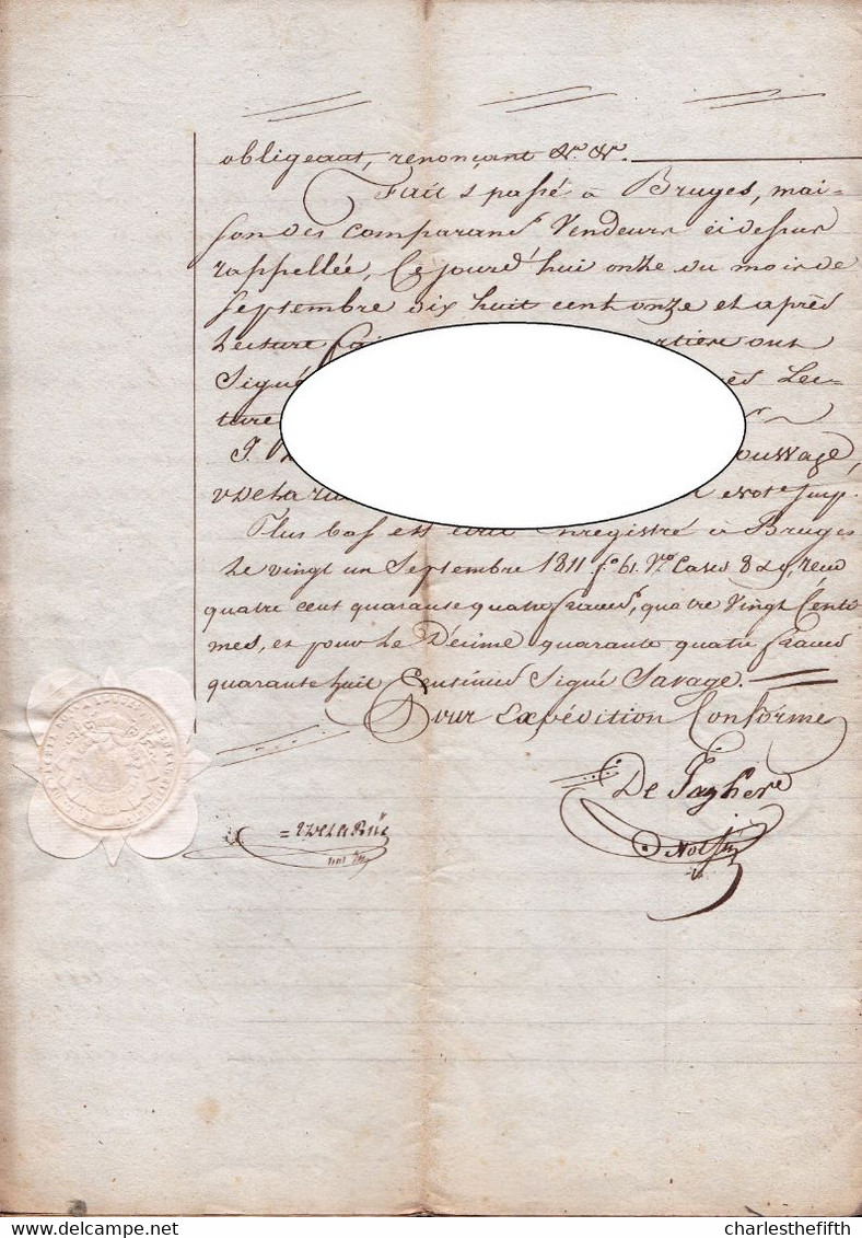 BRUGGE 1811 - VERKOOPAKTE MOLEN " KAPITEIN VAN HET BEGIJNHOF " OF " MOLEN VAN JAN DOUDE " UITERST ZELDZAAM !!! - Historical Documents