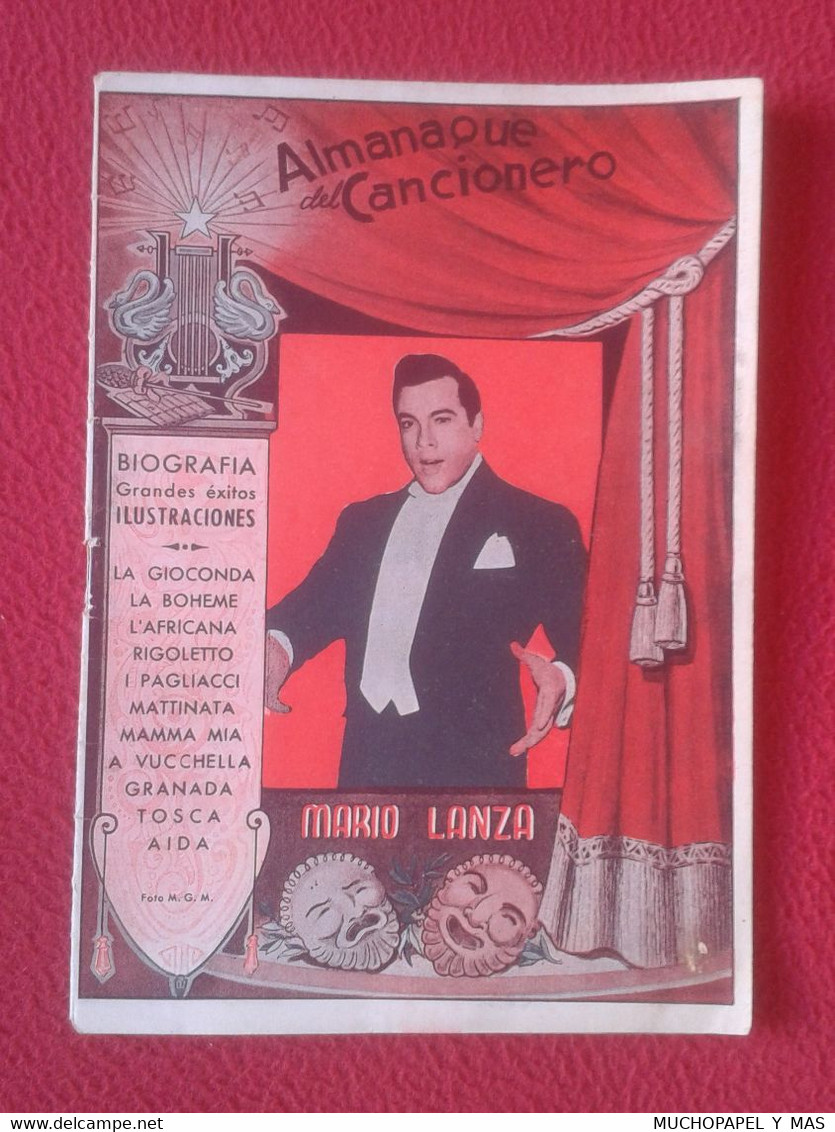 ANTIGUO CUADERNO LIBRITO O SIMIL ALMANAQUE DEL CANCIONERO MARIO LANZA BIOGRAFÍA ÉXITOS...ACTOR TENOR ÓPERA MÚSICA MUSIC. - Arte, Hobby