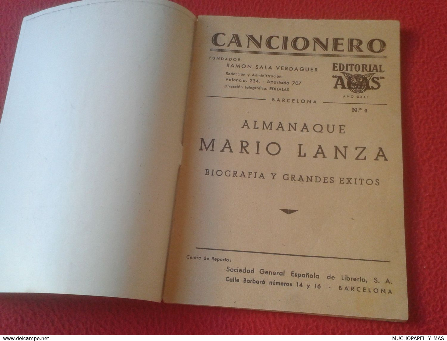 ANTIGUO CUADERNO LIBRITO O SIMIL ALMANAQUE DEL CANCIONERO MARIO LANZA BIOGRAFÍA ÉXITOS...ACTOR TENOR ÓPERA MÚSICA MUSIC. - Kunst, Vrije Tijd