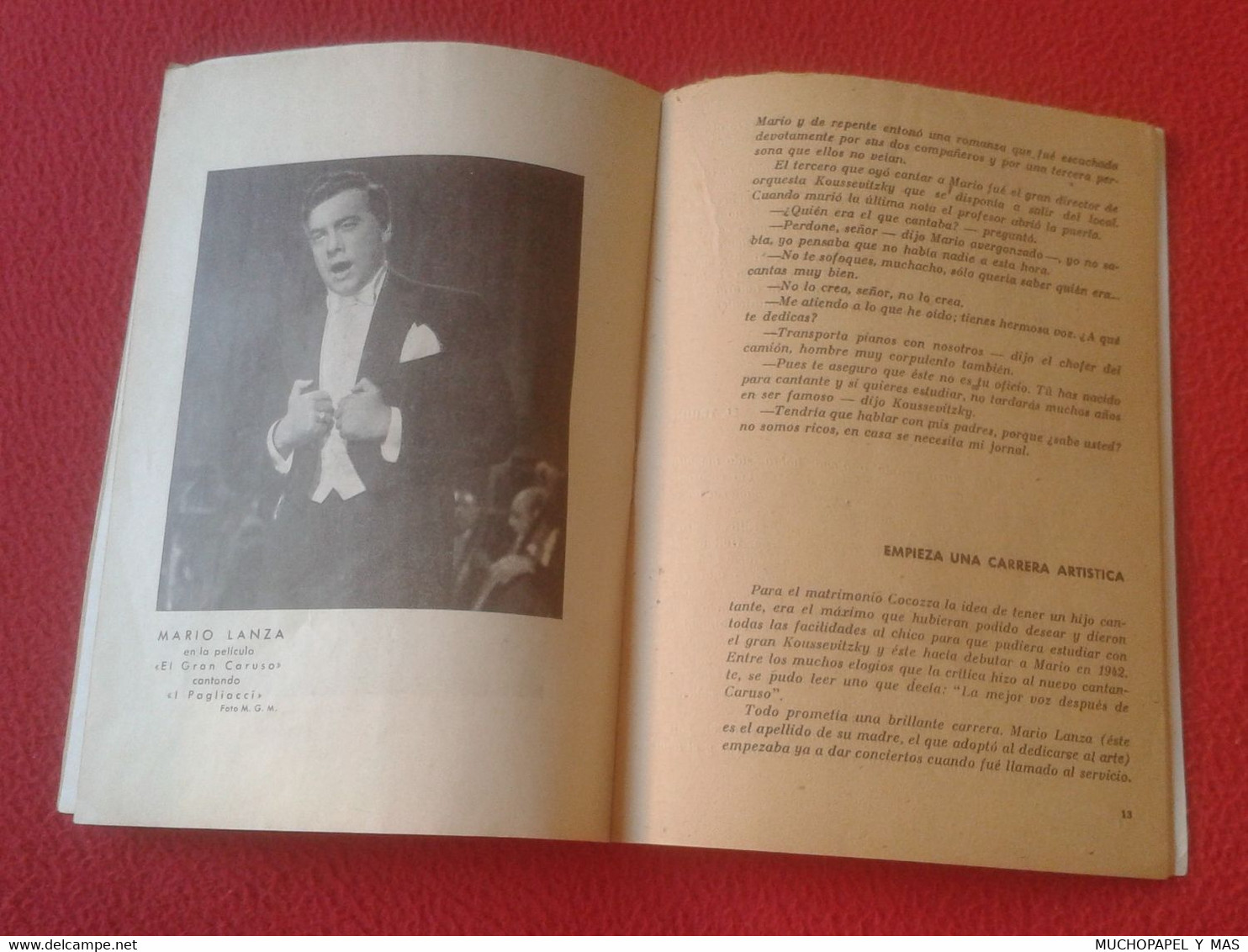 ANTIGUO CUADERNO LIBRITO O SIMIL ALMANAQUE DEL CANCIONERO MARIO LANZA BIOGRAFÍA ÉXITOS...ACTOR TENOR ÓPERA MÚSICA MUSIC.