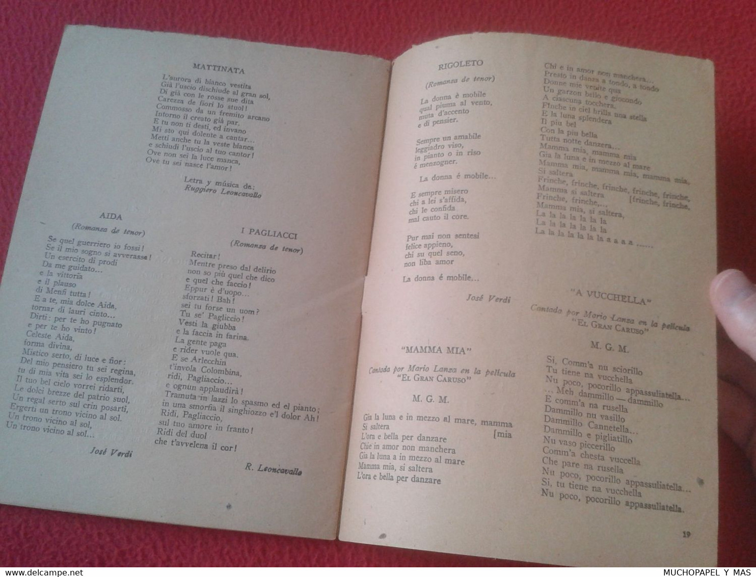 ANTIGUO CUADERNO LIBRITO O SIMIL ALMANAQUE DEL CANCIONERO MARIO LANZA BIOGRAFÍA ÉXITOS...ACTOR TENOR ÓPERA MÚSICA MUSIC.