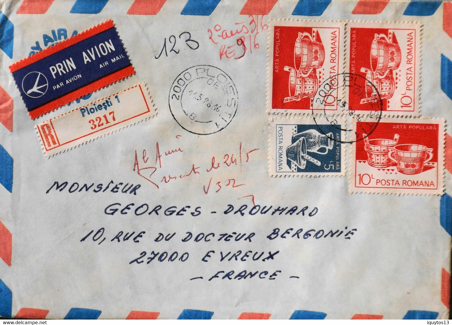 Roumanie > Lettre Par Avion - R - Affranchissements Divers - Départ De PLOIESTI Roumanie Vers La France - BE - Postmark Collection