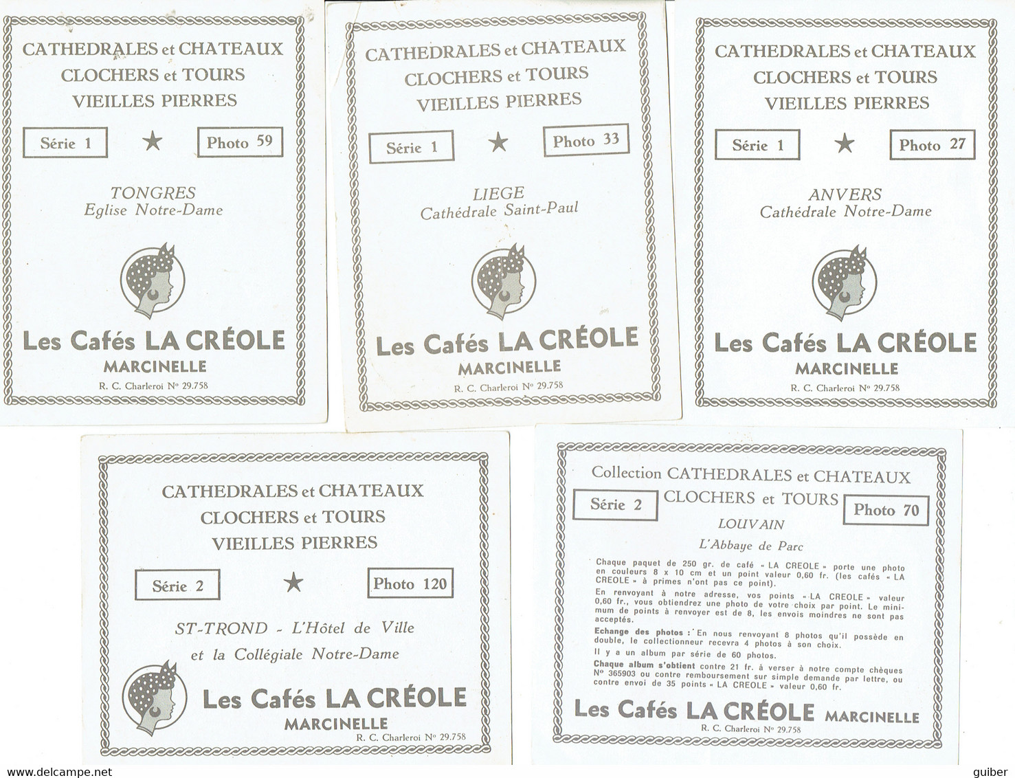 5 Chromos Les Cafés La Creole Marcinelle - Tea & Coffee Manufacturers