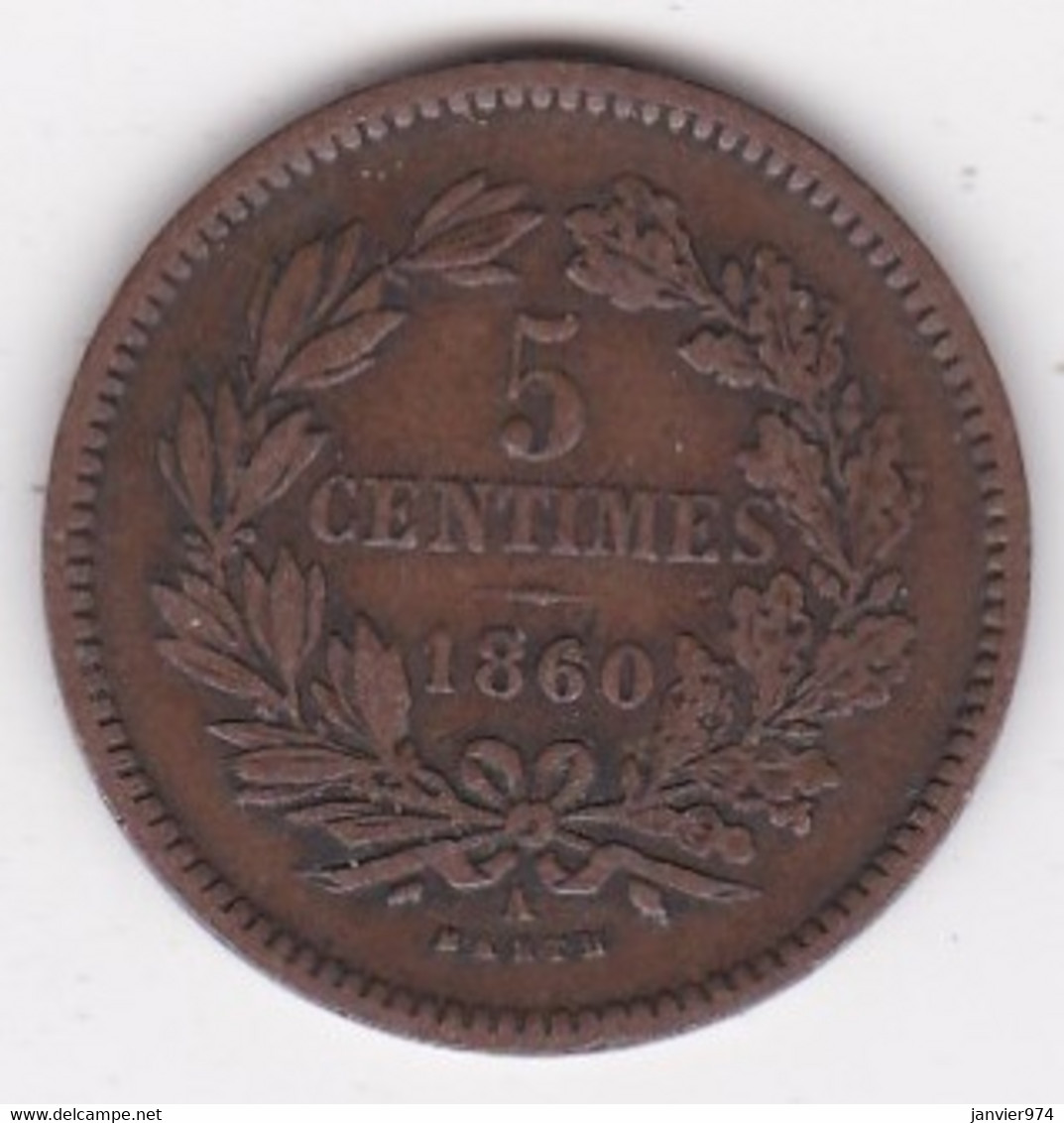 Luxembourg 5 Centimes 1860 A Paris, Ancre  Main.  Guillaume III. KM# 22 - Luxembourg