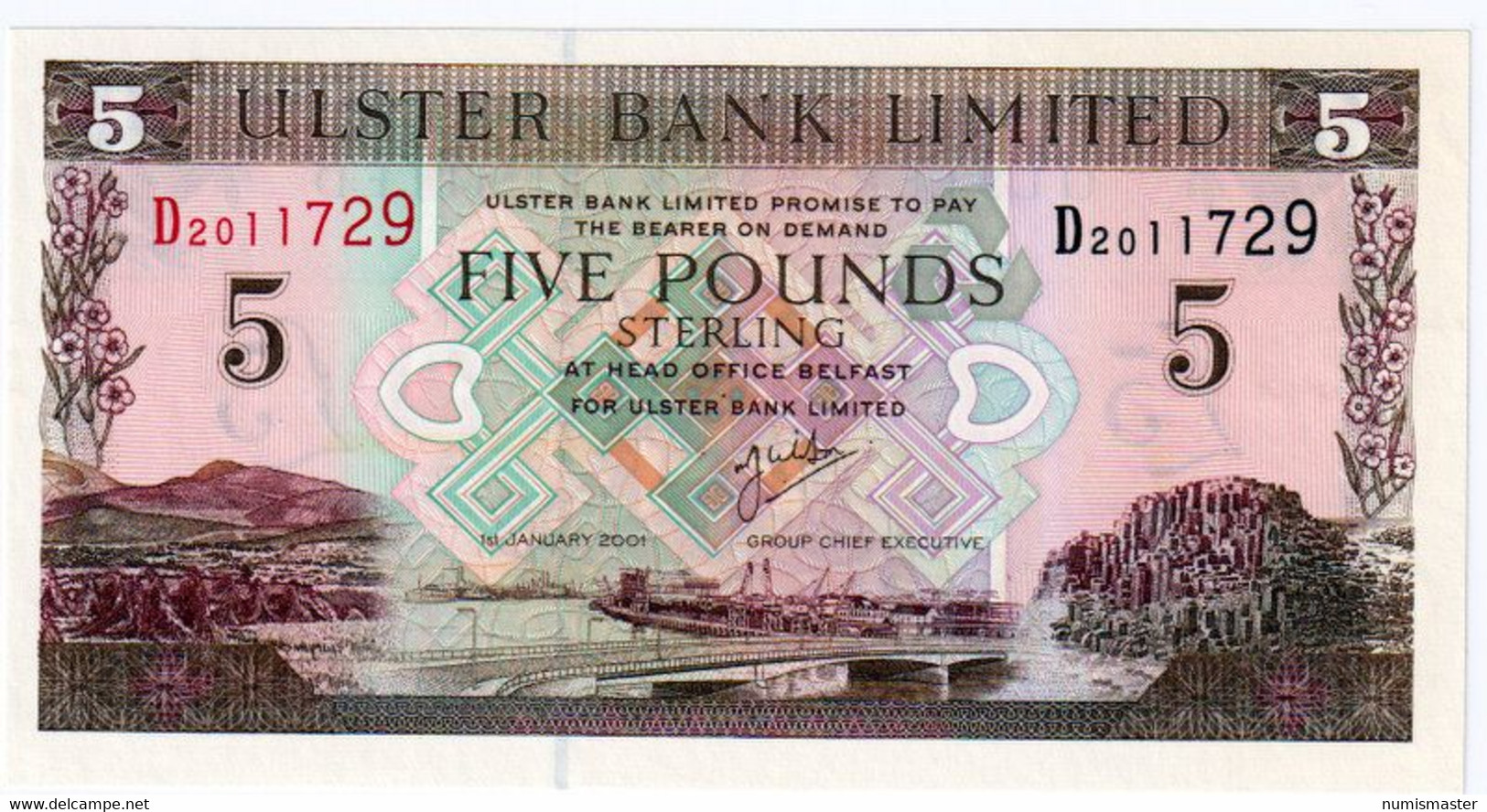 IRELAND , ULSTER BANK LT , 5 POUNDS 2001 , UNC ,P-335c - Ierland