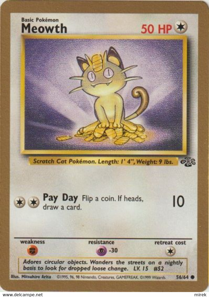 Pokemon (engl.): Fruit Roll-Up Promo - 56 Meowth, Gold Border (Jungle) - Wizards