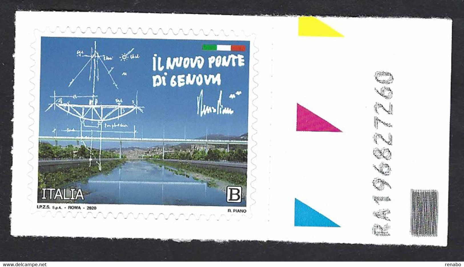 Italia 2020; Il Nuovo Ponte Di Genova, Francobollo Con Codice Alfanumerico. - Bar Codes