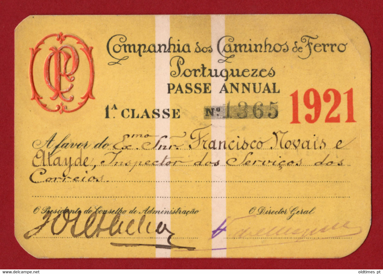 PORTUGAL - COMPANHIA DOS CAMINHOS DE FERRO PORTUGUESES - PASSE ANUAL - 1921 - Europe