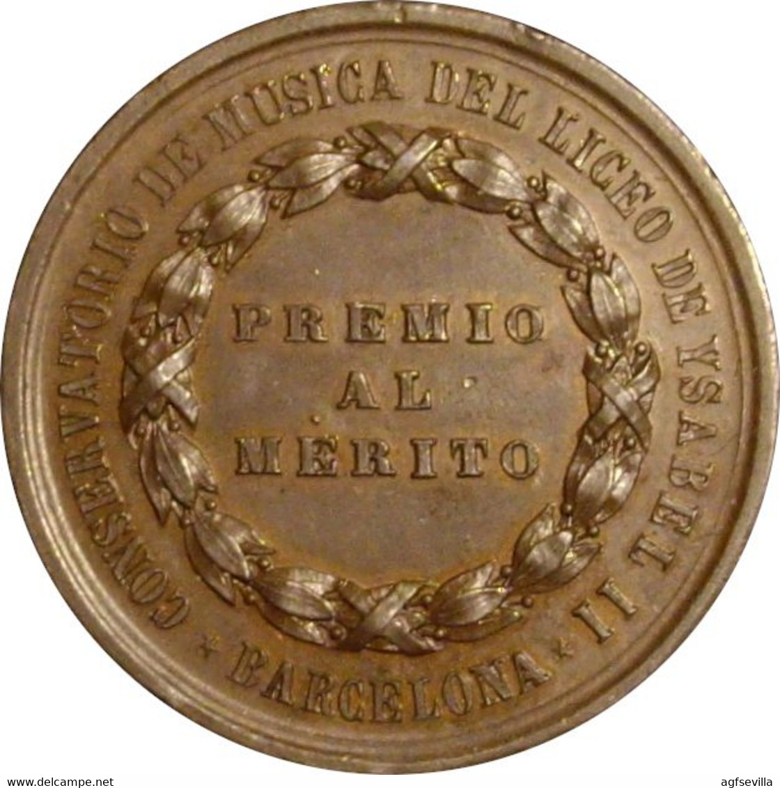 ESPAÑA. ISABEL II. MEDALLA DEL CONSERVATORIO DE MÚSICA DEL LICEO DE BARCELONA. COBRE. ESPAGNE. SPAIN MEDAL - Profesionales/De Sociedad