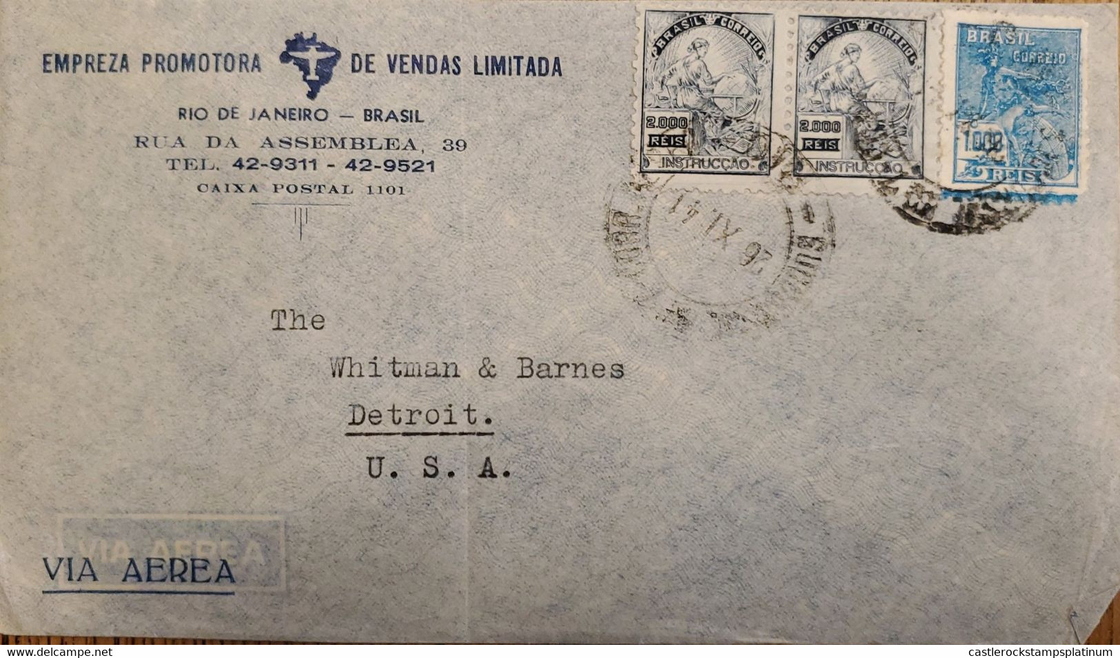 A) 1941, BRAZIL, FROM RIO DE JANEIRO TO DETROIT UNITED STATES, AERIAL, EDUCATION AND COMMERCE STAMPS - Sonstige & Ohne Zuordnung