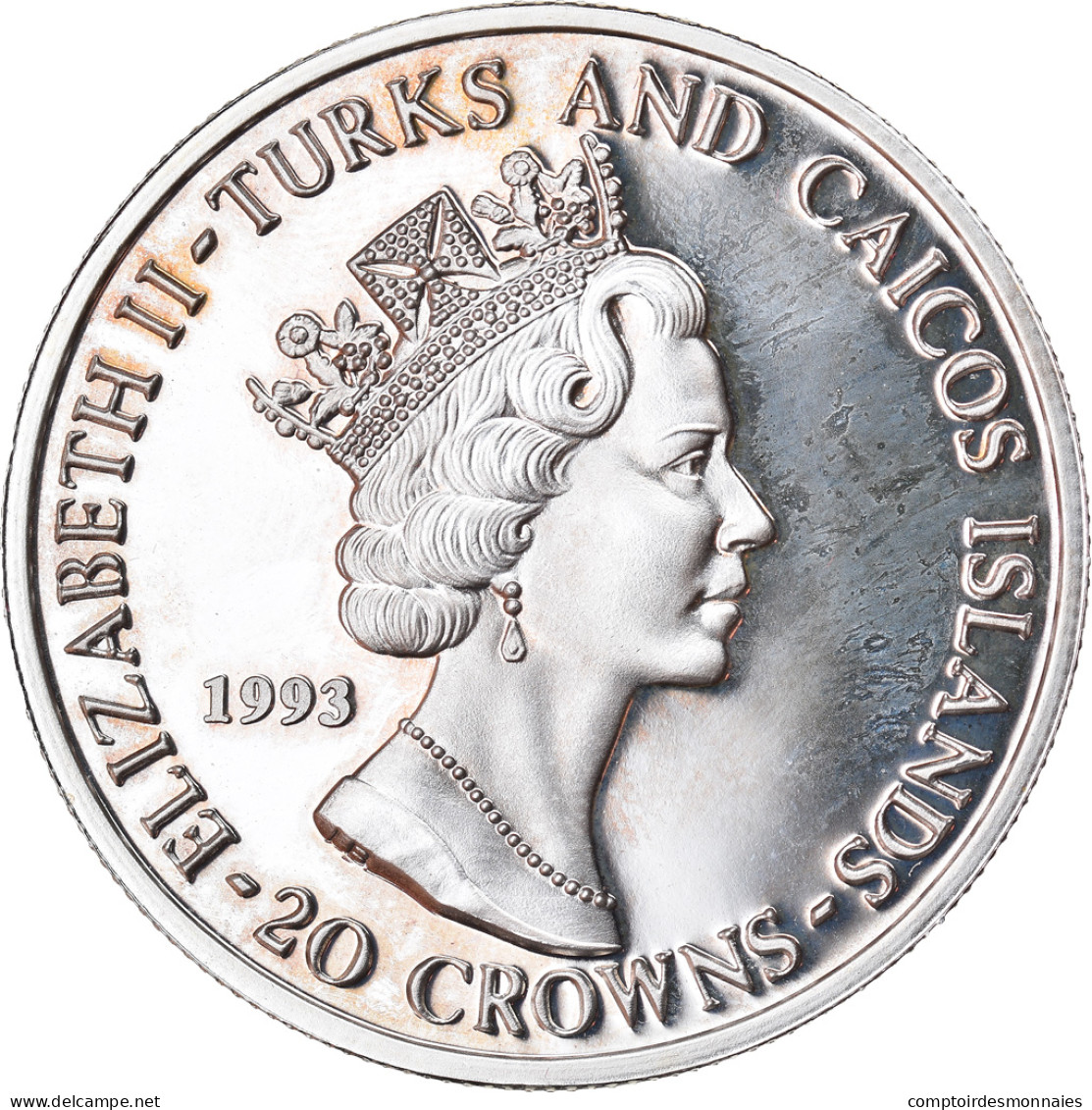 Monnaie, TURKS & CAICOS ISLANDS, 20 Crowns, 1993, Proof, FDC, Argent, KM:Pn6 - Turcas Y Caicos (Islas)