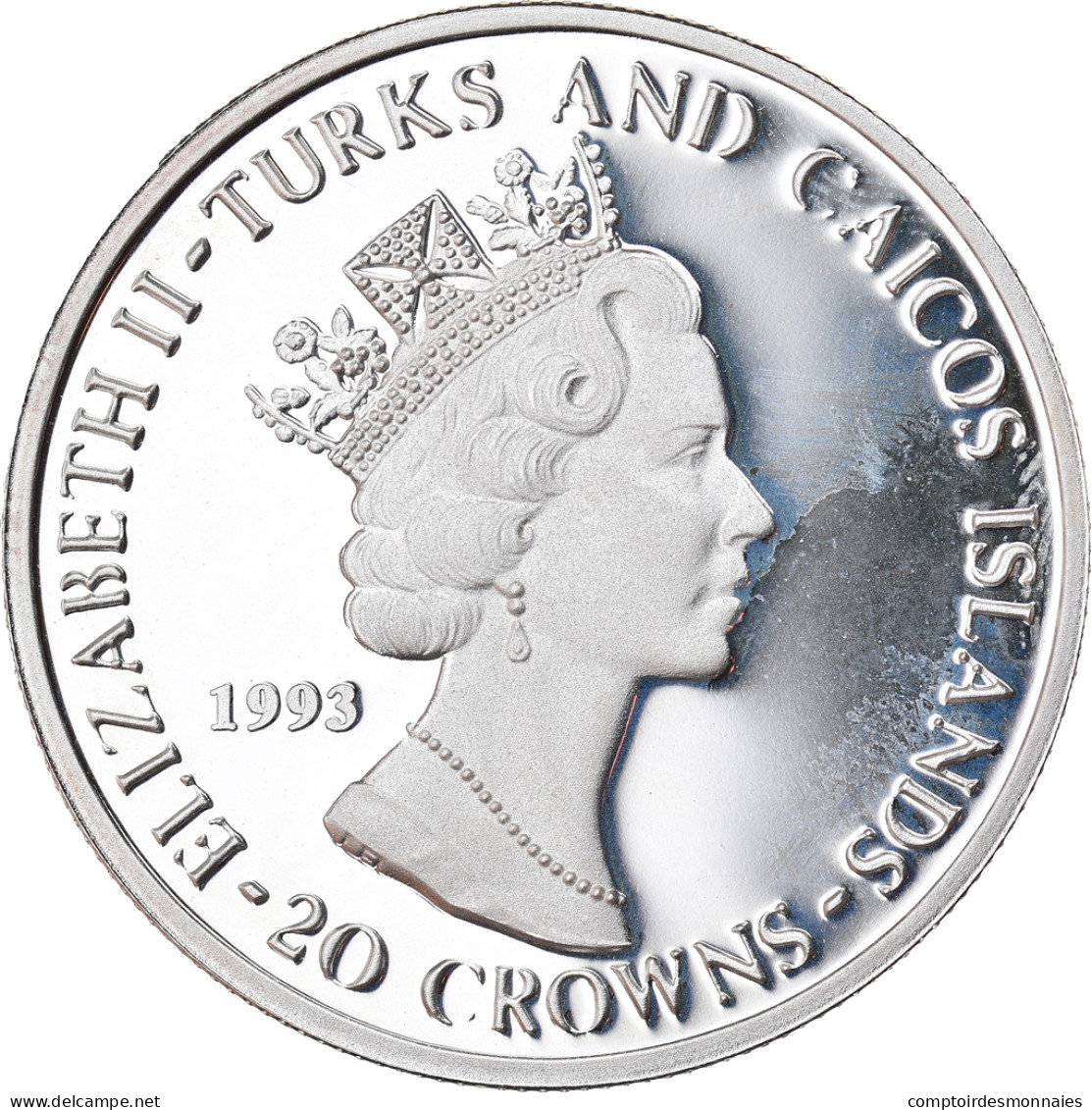 Monnaie, TURKS & CAICOS ISLANDS, 20 Crowns, 1993, Proof, FDC, Argent, KM:Pn3 - Turks En Caicoseilanden