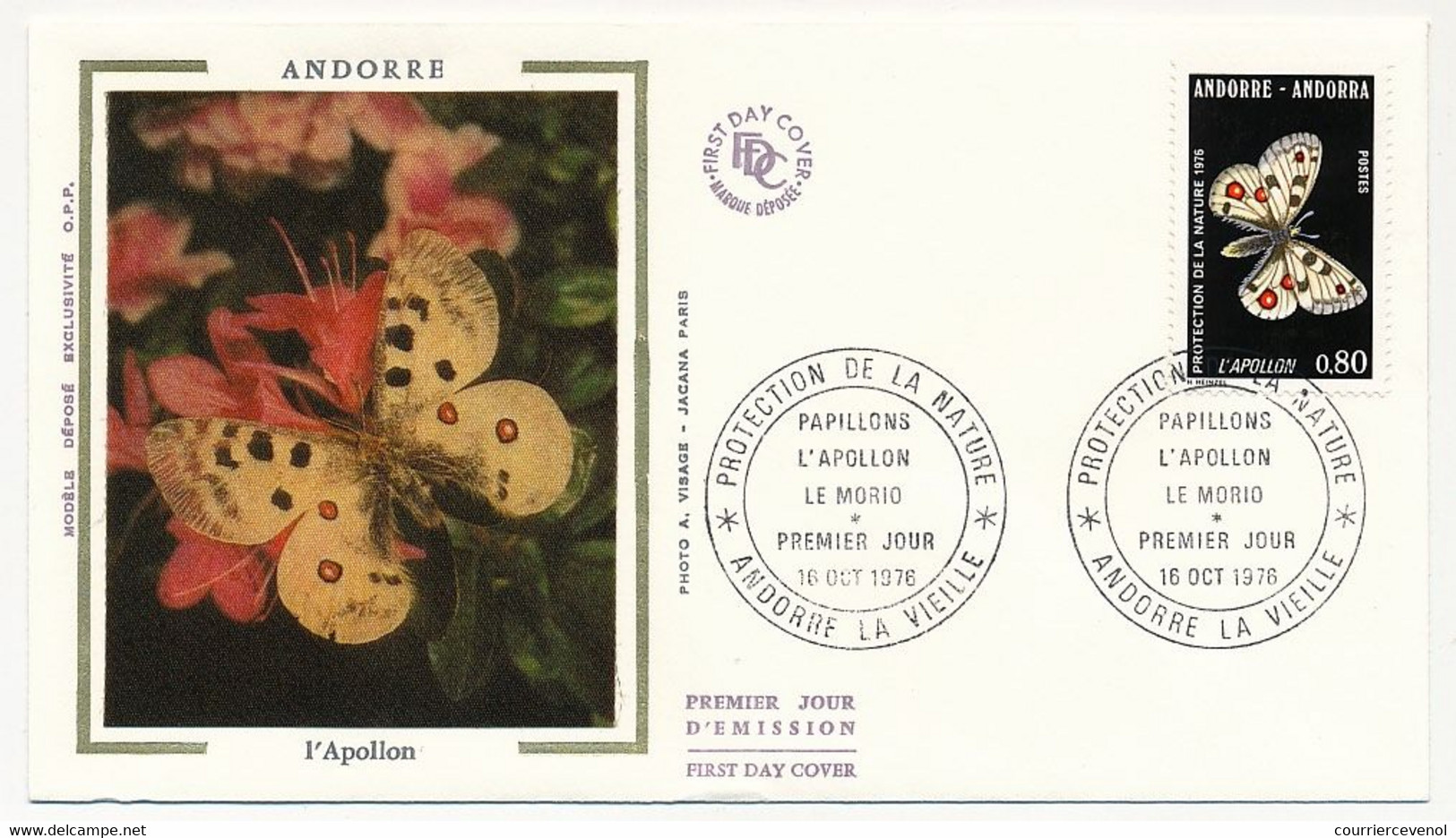 ANDORRE - 2 Enveloppes FDC Soie => Protection Nature - Papillons L'Apollon / Le Morio - 16 Oct 1976 - Andorre La Vieille - FDC