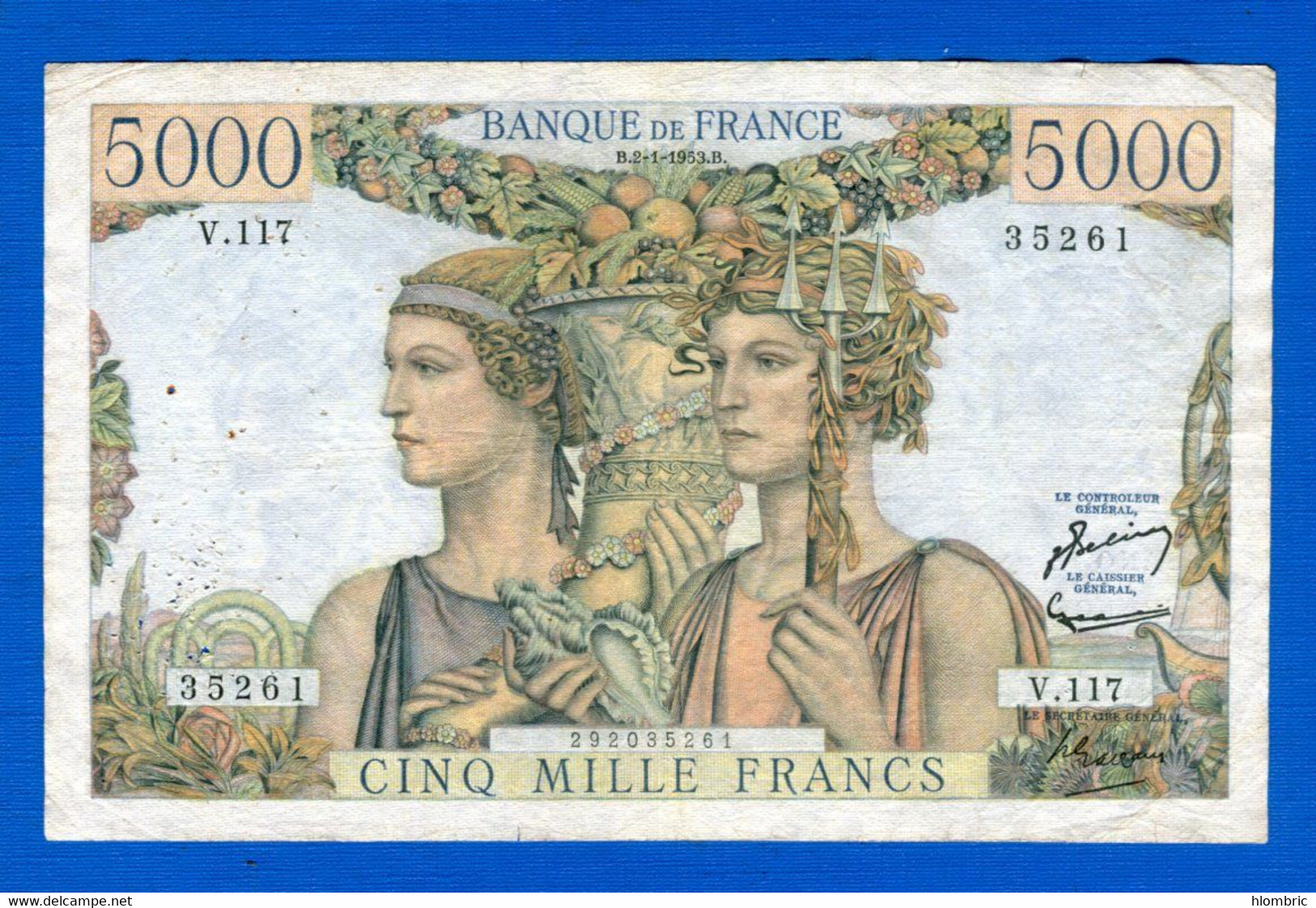 5.000 Fr  Du  2 / 1 /1953 - 5 000 F 1949-1957 ''Terre Et Mer''