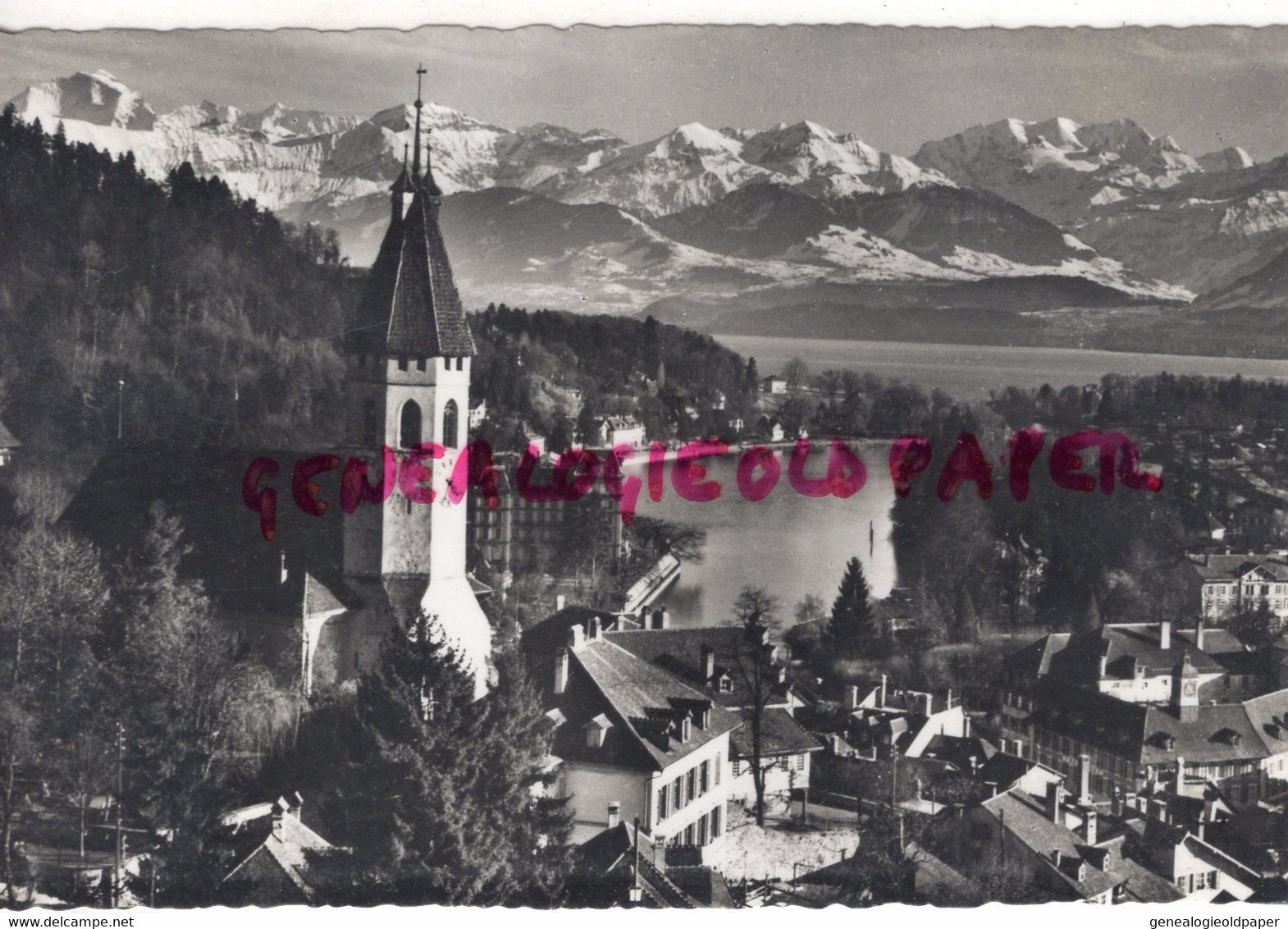 SUISSE - THUN MIT ALPENKETTE -CARTE PHOTO ARTHUR BAUR  OBERHOFEN THUNERSEE - Oberhofen Am Thunersee