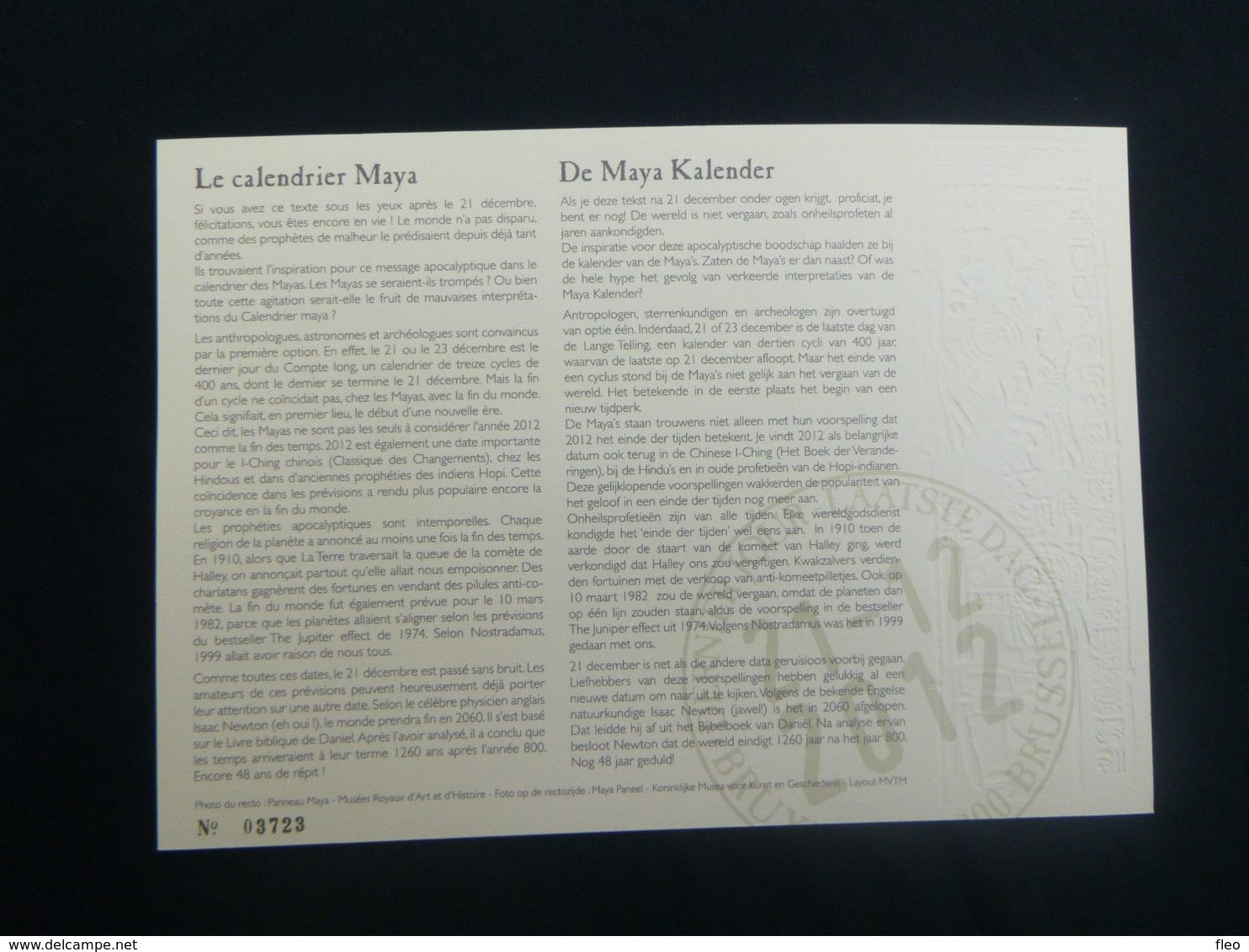 BELG.2012 4194 FDS : " Last Day Sheet - Calendrier Maya - De Maya Kalender " - 2011-2014